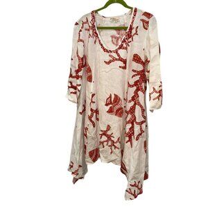 Antica Sartoria Positano Italy 100% Linen NEW coral fish tunic cover up 4 XL